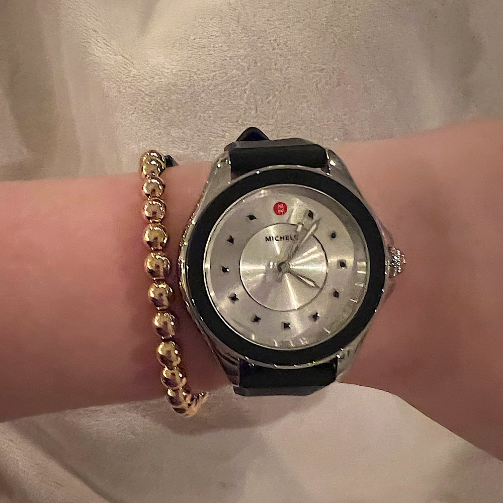 Michele Cape watch with black silicone band